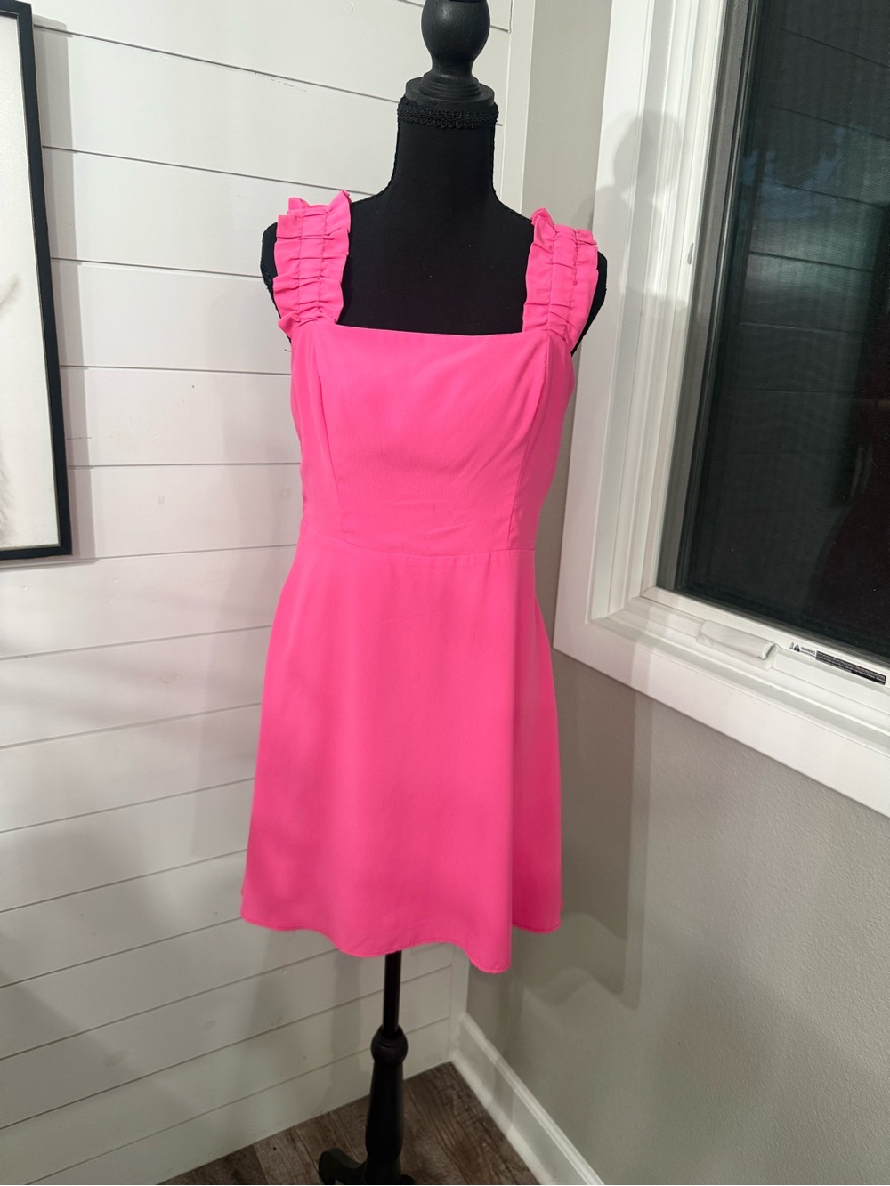 Lola Grace Pink A-Line Square Neck Ruffle Strap Smocked Mini Dress Size M
